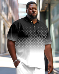 Men's Plus Size Gradient Plaid Polo Shirt Trousers Suit