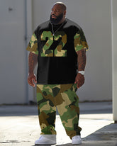 Men's Large Casual Camouflage Print T-Shirt Pants Set