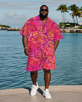 Men's Plus Size Hawaiian Rose Paisley Print Shirt Shorts Suit