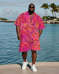 Men's Plus Size Hawaiian Rose Paisley Print Shirt Shorts Suit