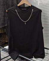 M-2XL Street Fashion White Chain Gothic Hee Letter Printed Round Neck Sleeveless Vest