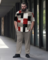 Plaid Square Plus Size Men's Abstract Print Walking Set