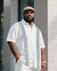 Big Boy Line Contrast Short Sleeve Shirt Trousers Suit