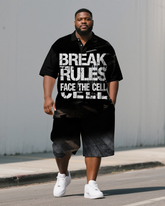 Men's Casual BREAK RULES Lettering Big Size Loose Short-Sleeve Polo Shirt & Shorts Set