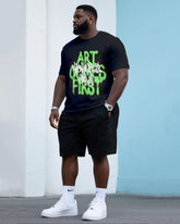 Big & Tall Men's Creative Graffiti Crewneck T-Shirt Shorts Suit