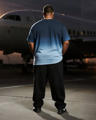 Big & Tall Men's Gradient Blue Black Hole Alphabet Print T-Shirt Pants Suit