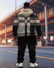 Men's Casual Khaki Plaid Striped Print Plus Size Hoodie Suit