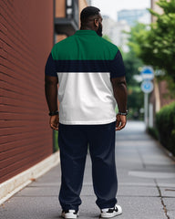 Royal Blue Classic Colorblock Polo Shirt Trousers Suit Men's Plus Size