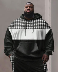 Men's Street Fashion Houndstooth Colorblock Plus Size Hoodie Suit
