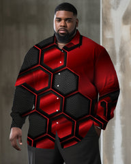 Men's Big & Tall Casual Color Block Hexagon Lapel Long Sleeve Shirt