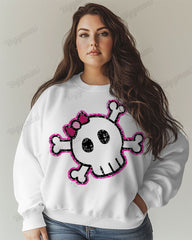 Plus Size Cute Bow Skull Print Casual Long Sleeve Sweatshirt