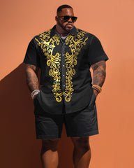 Big Men's Classic Pattern Short Sleeve Shirt Shorts Set