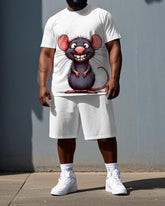 Big & Tall Men's Cartoon Mouse Print Outdoor Breathable Short-Sleeve T-shirt and Shorts Set