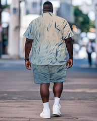 Men's Plus Size Hawaiian Gradient Fish Print Shirt Shorts Suit