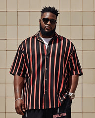 Big Man's Daily Casual Striped Color Block Printed Short Sleeve Shirt