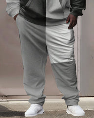 Men's Street Fashion Black Grey Colorblock Plus Size Hoodie Suit