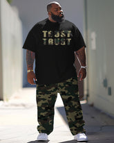 Men's Plus Size Casual Letter Camouflage Print T-Shirt Trousers Suit