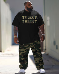 Men's Plus Size Casual Letter Camouflage Print T-Shirt Trousers Suit