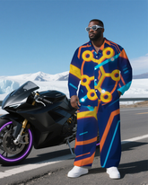 Big Men's Modern Technological Funny Cartoon Printed Long-sleeve Shirt and Pants Set