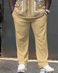 Big Guys Elegant Classic Geometric Short Sleeve Shirt Shorts Set