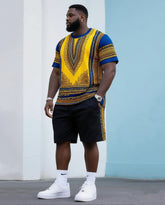 Big & Tall Men's Vintage Printed Crewneck T-Shirt Shorts Suit