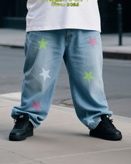 Plus Size Men's Personalized Creative Printed T-shirt Denim Pants Suit