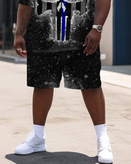 Independence Day Flag Skull Blue Print Large Men's Set