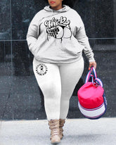 Women's Plus Size 2 Piece Sweatsuit Letter Print Hoodie and Pants Set