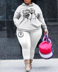 Women's Plus Size 2 Piece Sweatsuit Letter Print Hoodie and Pants Set