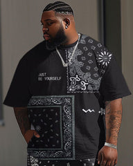 Men's Large Casual Paisley Printed Short Sleeve Trousers Set