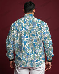 Blue Flower Long Sleeve Shirt Men's Plus Size