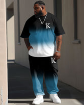 Men's Big & Tall Street Casual Gradient K Letter Print T-shirt Trousers Set