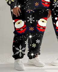 Couple Fashion Casual Big and Tall Black Christmas Print Hoodie Set