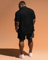 Men's Plus Size Malcolm X College Shirt Shorts Two Piece Set