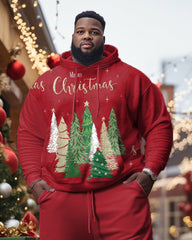 Men's Plus Size Merry Christmas Tree Hoodie Sweatpants Set of Two