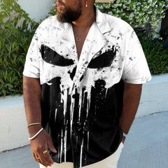 Men's Skull Color Block Plus Size Shirt
