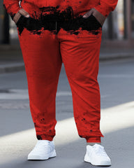 Men's Large Size Skull Smudged Hoodie Two-Piece Set