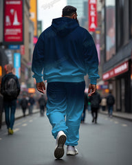 Men's Casual Blue Word Art Gradient Print Big & Tall Hoodie Set