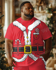 Men's Big and Tall Santa Cosplay Red Print T-Shirt Shorts Set