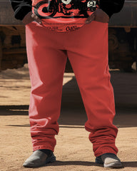 Men's Plus Size Vintage Racing Rider Hoodie Set Two Piece