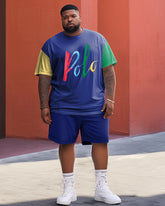 Men's Big & Tall Splicing Polo Printed Two-Piece Set