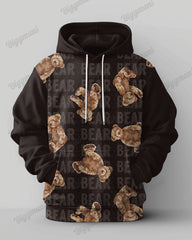 Men's Casual Retro Brown Bear Letter Print Plus Size Hoodie Suit