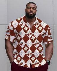Big & Tall Men's Daily Casual Diamond Cherry Print Shirt Shorts Suit