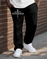 Men's Plus Size Redeemed Christian Print T-Shirt Trousers Suit