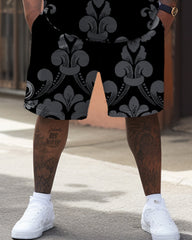 Men's Plus Size Dark Pattern Print T-shirt Shorts Set