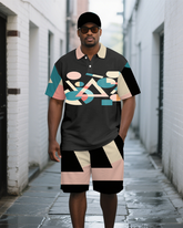 Men's Classic Geometric Printed Casual Big and Tall Short-Sleeve Polo Shirt & Shorts Set