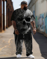 Fashion Mist Gradient Skull Print Men's Big & Tall T-Shirt Trousers Set