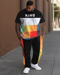 Men's Plus Size Casual Geometric Letter Print T-Shirt Trousers Set
