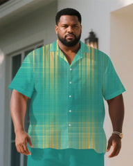 Men's Plus Size Green & Yellow Photon Print Short Sleeve Shirt Shorts Suit
