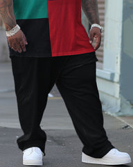 Big Men's Casual Colorblock Printed T-shirt Trousers Set